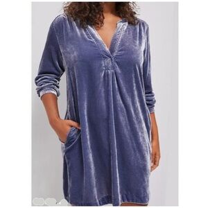 NWT Anthropologie Melody Crushed Velvet Blue Long Sleeve Tunic Mini Dress